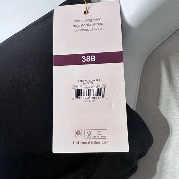 Joyspun Size 38B Women's Spacer Scoop Neckline Bra NWT Black Underwire Smoothing - Picture 5 of 10